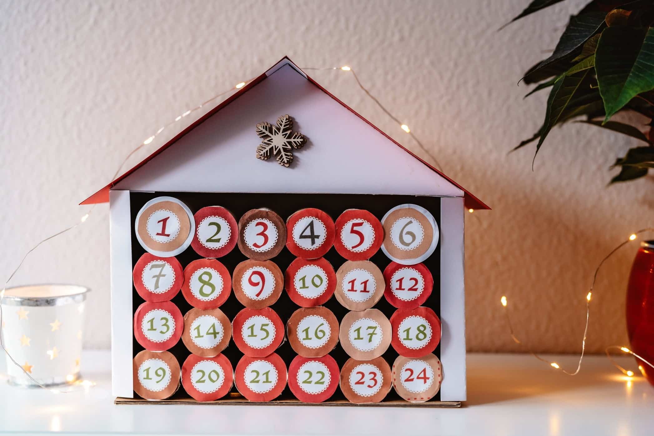 Christmas Countdown Ideas featured image of a homemade advent calendar house from toilet paper rolls