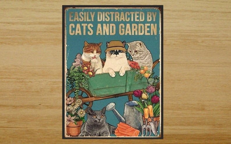 Easily Distracted by Cats and Garden Magnet or Print