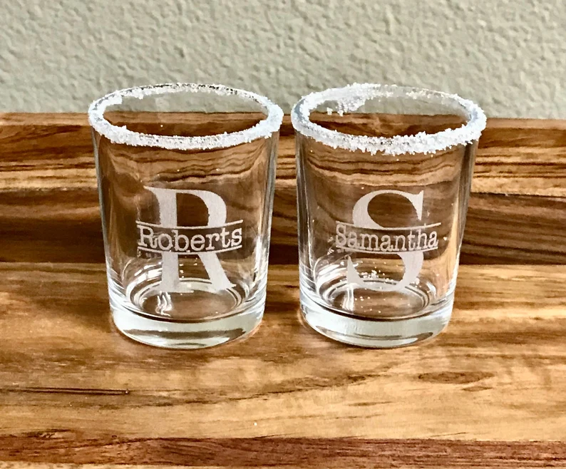 Personalized shot glasses with the party guest's name