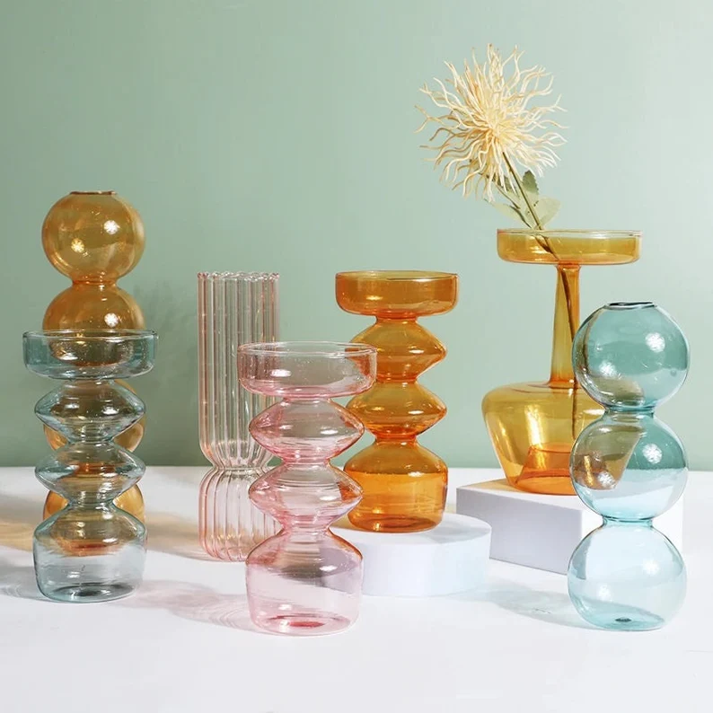 Assorted colourful glass vases