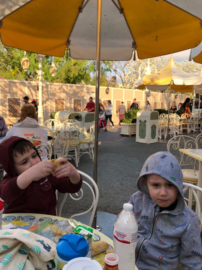 Twins having a snack at the Jolly Holiday Bakery in Disneyland