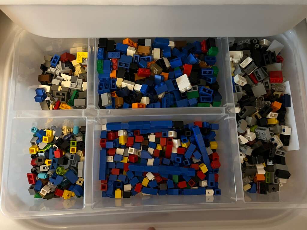 Small bricks are sorted into different categories