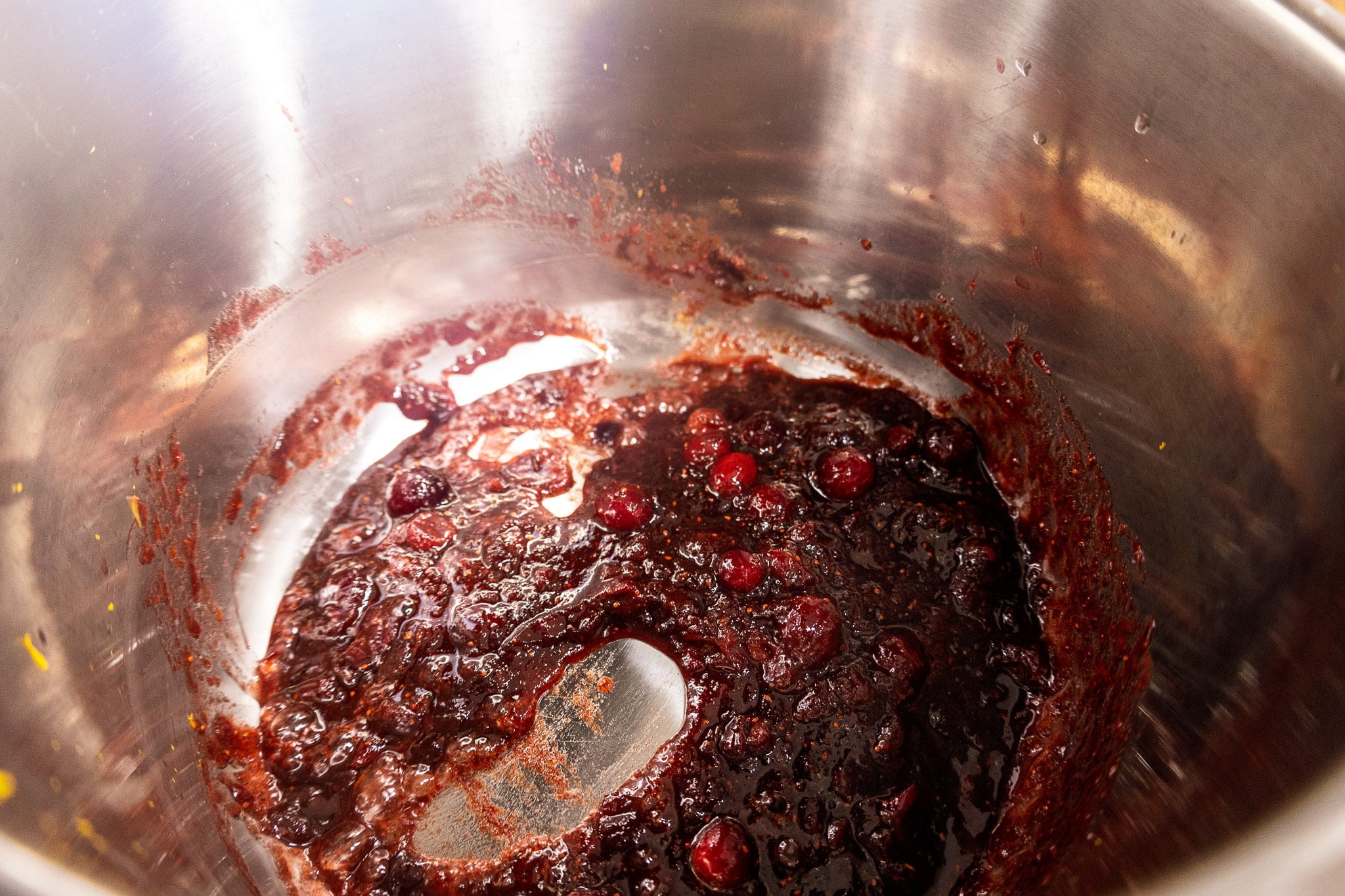 What the cranberry sauce will look like when it's almost done cooking