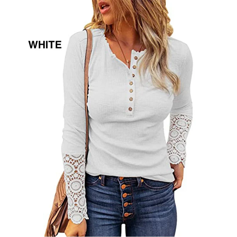 ribbed long sleeved shirt with lace sleeve detail