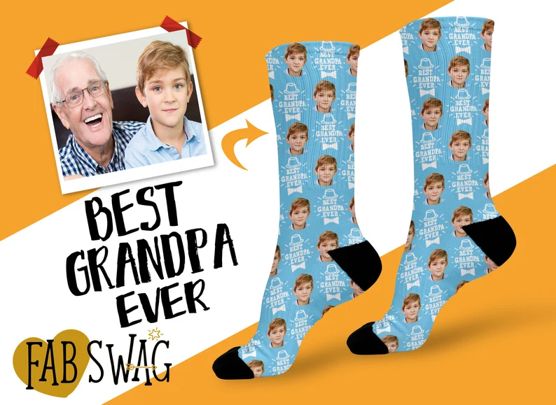 Funny picture socks as a gift idea for grandpa with the kids' faces on them