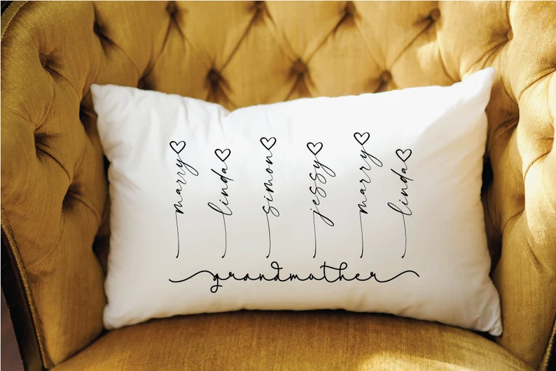 Grandparent pillow with the names of grandkids
