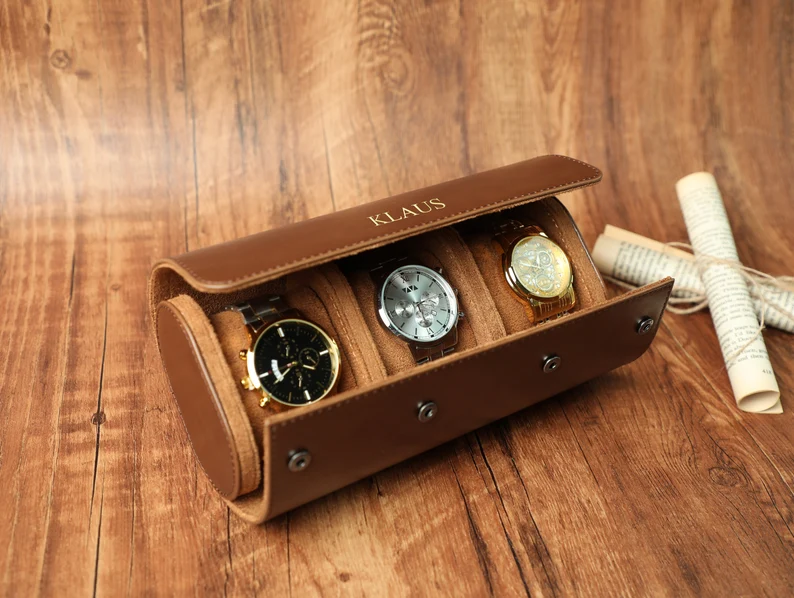 Personalized leather watch case as non cheesy valentine's day gifts for him