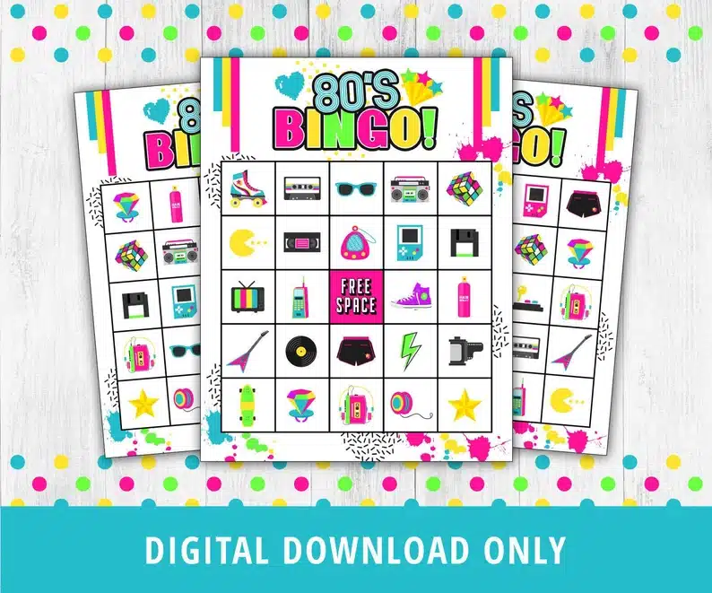 80s themed bingo cards