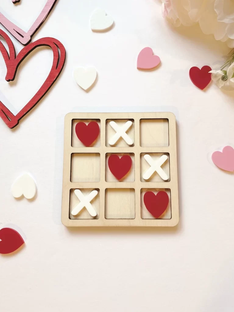 Wooden tic-tac-toe game for valentine's day