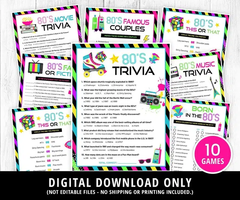 80s theme trivia for an adult party