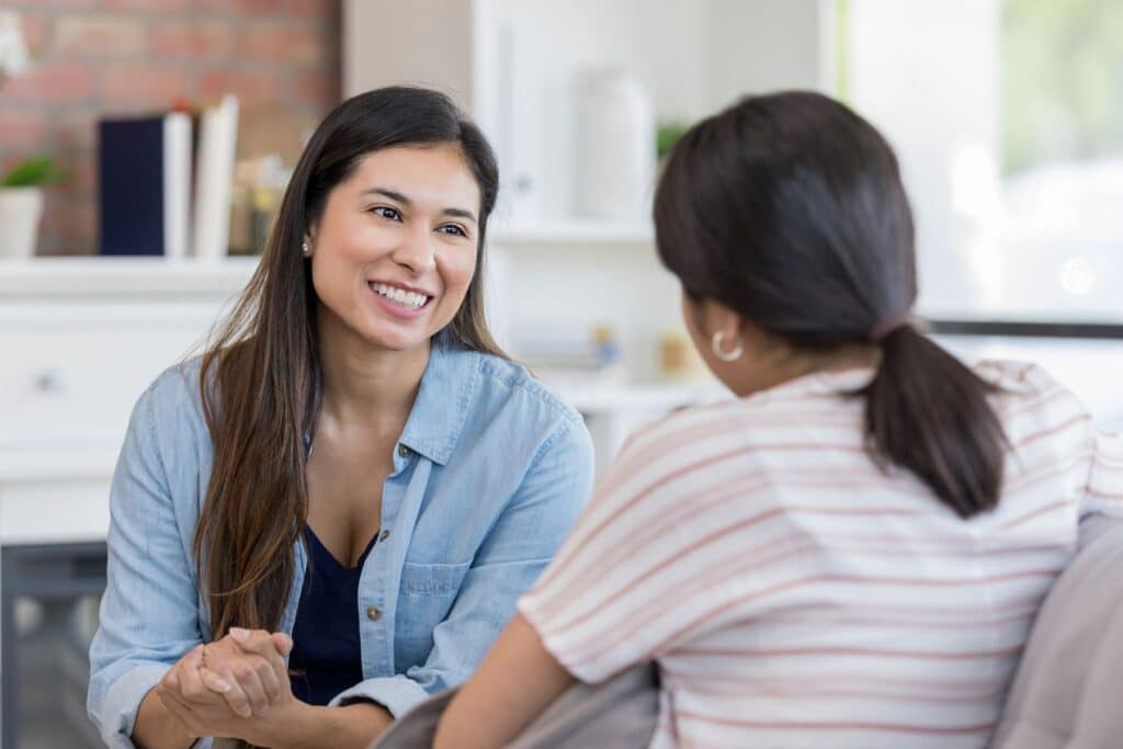 Women engaged in active conversation