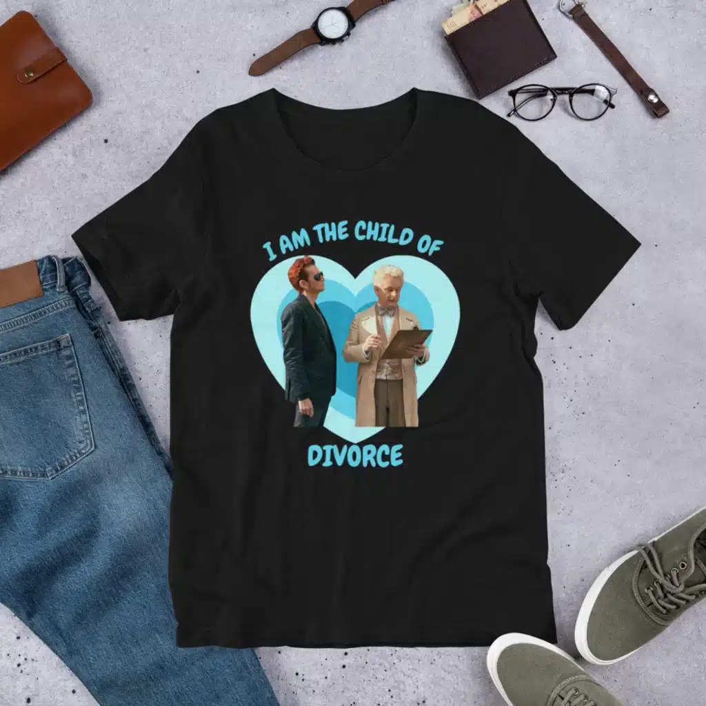 I am the child of divorce, crowley and aziraphale good omens t-shirt